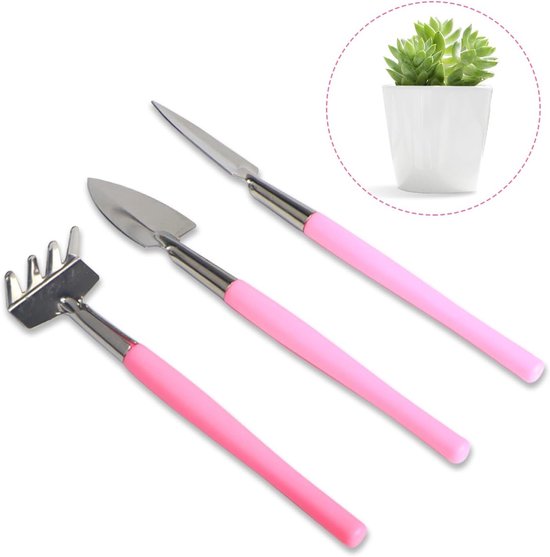 Set van 3 Tuin Gereedschappen van RVS, Handgereedschap voor Planten, Tuinieren met Mini Schep, Hark en Spade voor Succulenten en Bloemen