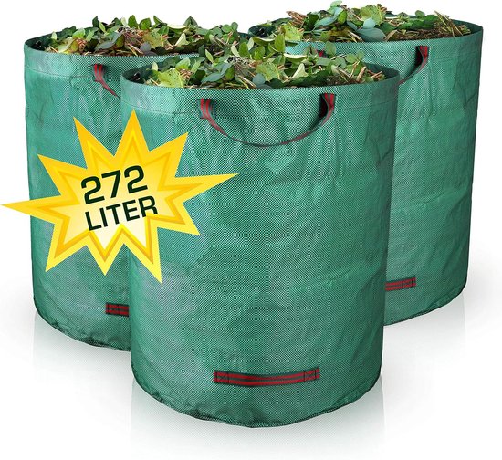 Set van 3 tuinzakken - 272 l tuinafvalzak met extra versterkte bodem - zelfstaande en opvouwbare bladzak met 4 stabiele handgrepen - voor tuinafval, bladeren en groen snijden van Glorytec