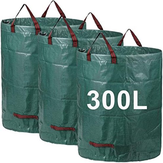 Set van 3 tuinzakken, 300 liter robuuste waterdichte tuinafvalzakken van polypropyleen weefsel - zelfstandig en opvouwbaar - voor bladeren, gras en tuinafval van GardenMate