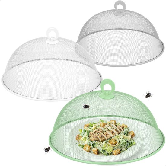 Set van 3 voedselafdekhoezen (diameter 30 cm) – Vliegwerende afdekking van metaal – Kleurrijke afdeknetten voor keuken, terras en tuin