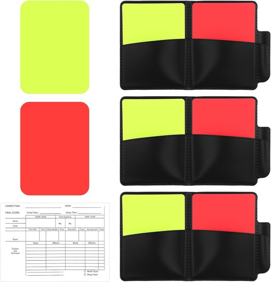 Set van 3 voetbalkaarten voor scheidsrechters - rode en gele kaarten - hoogwaardig PU en PVC-materiaal - waterdicht en duurzaam - 19,5 x 11,5 cm van Merkloos	
