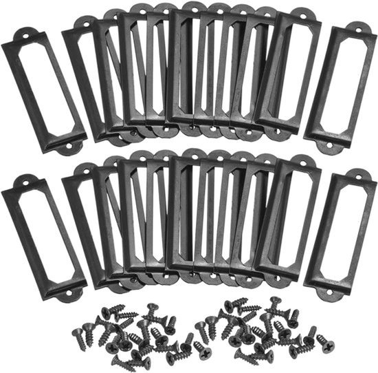 Set van 30 metalen labelhouders - kaartframe voor bestandsnaam - bibliotheeklade - zwart - 60 x 17 mm