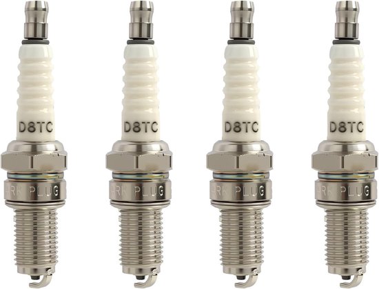Set van 4 Bougies D8TC voor Kleine Motoren, 10mm Draad, 12.7mm Lengte, Geschikt voor Tuingereedschap, Generators en Kettingzagen