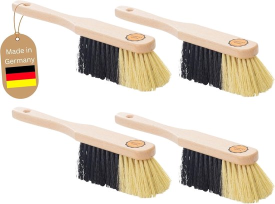 Set van 4 handborstels met synthetische haren en zachte haren - kastborstel, campinghandborstel, autobezemborstel - ideale sneeuwborstel, autohandborstel, luifeltapijt, caravanhandborstel, houten handborstel van Merkloos	