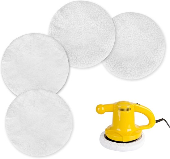 Set van 4 Polijstpads - 9-10 Inch Auto Polijstpad - 2 Stuks Lamswol Polijstkappen - 2 Stuks Microvezel Polijstaccessoires - voor Accu Auto Polijstmachine CE-CB 18/254 Li en CC-PO 90 van Merkloos	