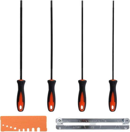 Set van 4 ronde files voor het slijpen van kettingzagen - Diverse maten, handgereedschap voor precisie en efficiëntie, staal en houten handgreep