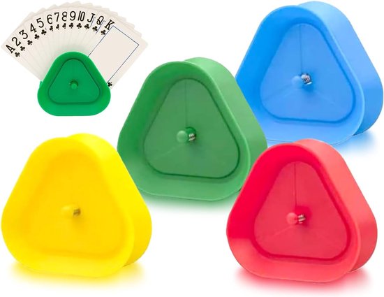 Set van 4 Speelkaarthouders voor Kinderen - Driehoekige Plastic Speelkaart Houder - Vrije Handen - Speelkaarthouder voor Volwassenen, Senioren, Kinderen (4 Kleuren) van JOYIN
