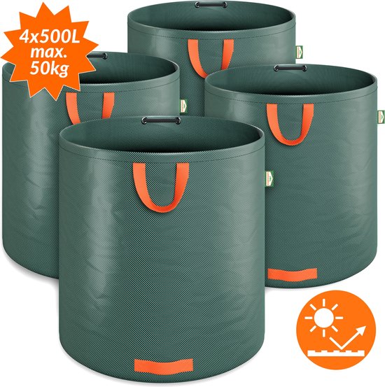 Set van 4 Tuinafvalzakken - 500L Laadvermogen 50kg - Groen Oranje van Garden Maestro