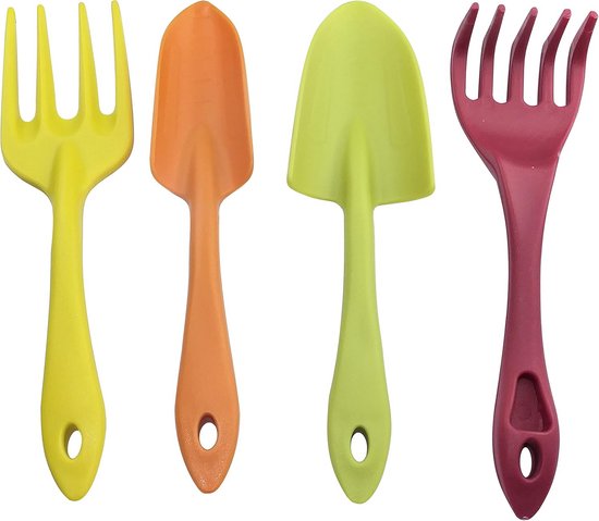 Set van 4 Tuinbenodigdheden: Schep, Hark, Onkruidvork en Plantspade (190-210 mm) van Merkloos	