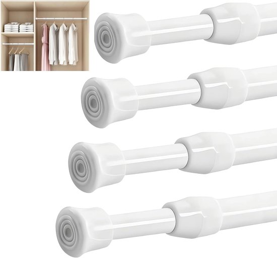 Set van 4 Verstelbare Klemstangen 30-50 cm voor Gordijnen zonder Boren - Telescopische Stangen voor Ramen, Boekenkasten en Kasten (Wit)