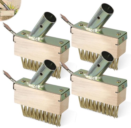 Set van 4 voegenborstels: voegenborstel met haken, onkruidborstel en metalen borstels voor het verwijderen van mos, algen en onkruid