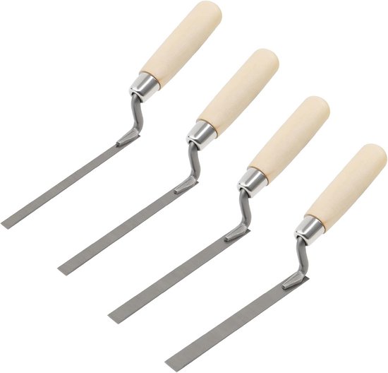 Set van 4 Voegtroffels voor Mortel en Voegenwerkzaamheden - Koolstofstaal met Houten Handvat