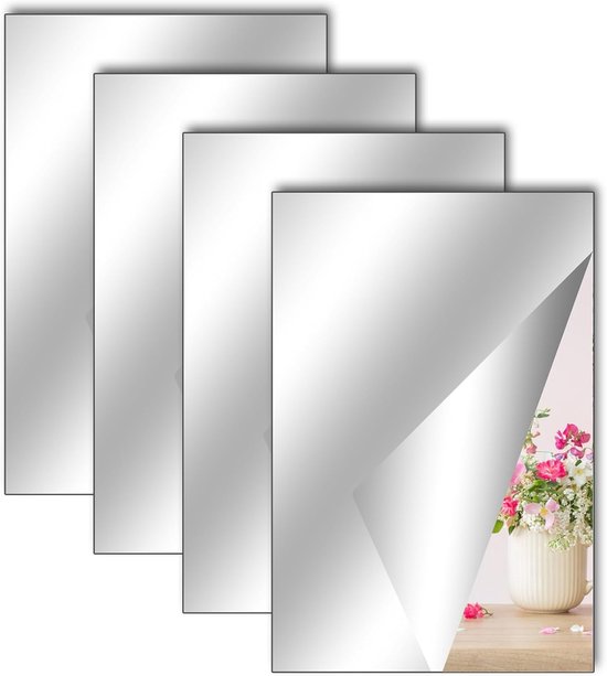 Set van 4 Zelfklevende Spiegel Stickers - 40 x 30 cm - Acrylaat Spiegel - Flexibele Spiegel Vellen voor Muur, School, Thuis, Woonkamer, Badkamer van TS24