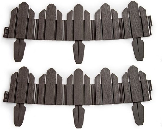 Set van 4x stuks flexibele graskant/tuin rand/kantopsluiting hekjes delen van 62 cm donkerbruin - 25 cm hoog incl pinnen van Suinga