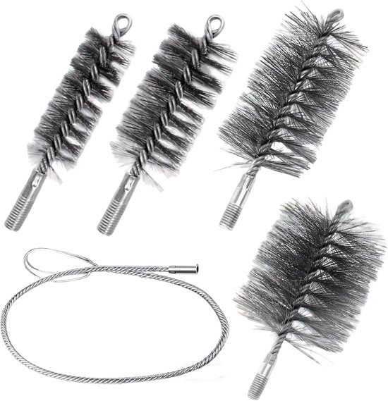 Set van 5 kachelpijpborstels schoorsteenborstel inclusief 4 borstels en 1 stalen touw