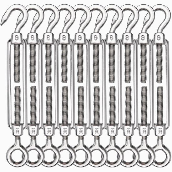 Set van 5 M6 Spanners, Verstelbare Kabelspanners van RVS 304 voor Tuin, Hek en Zonnedoek, Duurzaam en Betrouwbaar