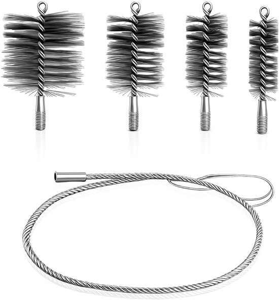 Set van 5 schoorsteenbuisborstels, buisreinigingsborstel, schoorsteenveger borstel, kachelbezem, schoorsteenbezem, verwarmingsketelborstel, haardborstel, Bevat borstels in de maten 30 mm, 50 mm