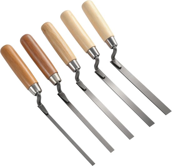 Set van 5 Stuks Voegen Troffels met Houten Handvat - 6/8/10/12/15mm voor Metselwerk, Tegels en Cementwerk