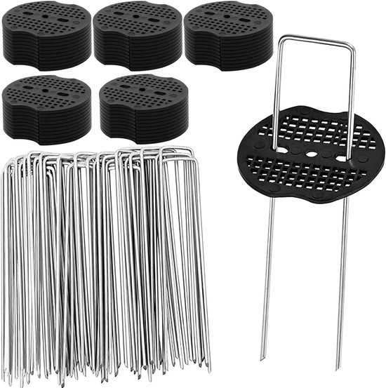 Set van 50 U-vormige plastic ringen voor grondpennen - gronddoekpennen - Ringetjes voor geotextielbevestiging - Bevestigingsringen voor tuingazon - Zilver - 15×4cm - Roestvrij staal