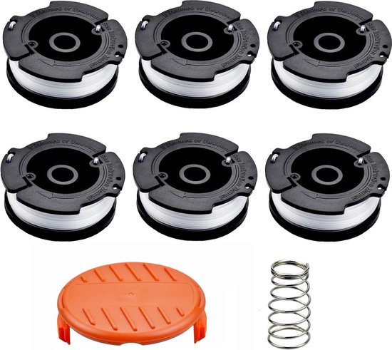 Set van 6 A6481 / A6485 grasmaaier spoelen geschikt voor Black & Decker modellen zoals STC1820CM, STC1820PC, STC1820EPC, STC1840EPC, ST5530, ST1823 en GLC1823L20.