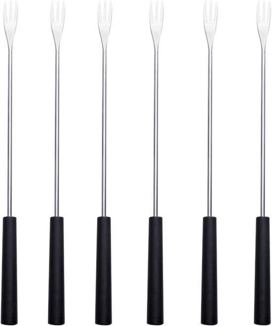 Set van 6 kaasfonduevorken, fonduevorken van roestvrij staal, kaas met hittebestendige handgreep voor kaas, chocolade, marshmallows vlees (zwart) van Merkloos	