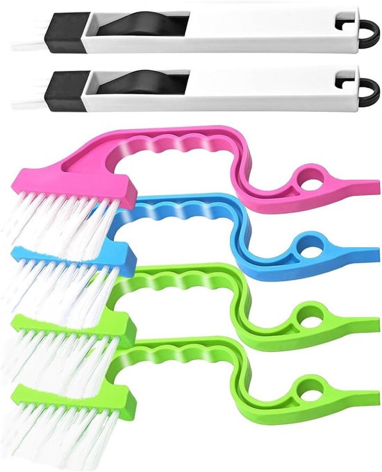 Set van 6 kierenreinigingsborstels met harde haren voor keuken, badkamer, tegels en smalle ruimtes (groen/blauw/groen)