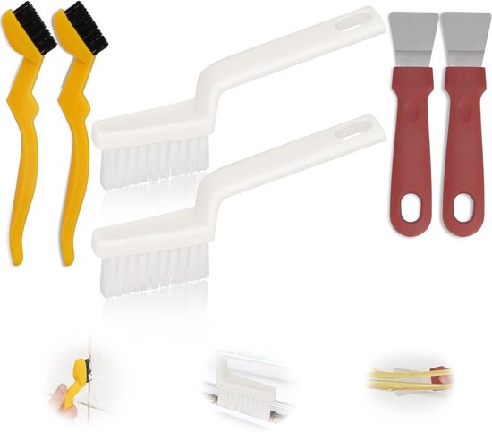 Set van 6 V-vormige voegenreinigingsborstels met 4 stevige borstels, multifunctionele spatels en hoekreinigingsborstel voor badkamer- en tegelvloeren van Merkloos	
