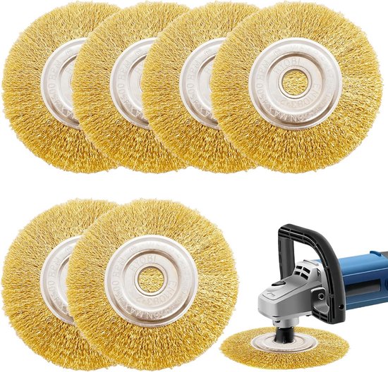 Set van 6 Voegenborstels voor Elektrisch Gereedschap, Messing Staaldraad Borstelkop 115 mm van Tectake