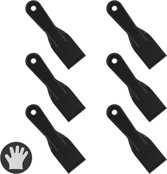 Set van 6 zwarte spatels en schrapers voor gipsplaatreparatie en muurverfverwijdering, veelzijdig en duurzaam