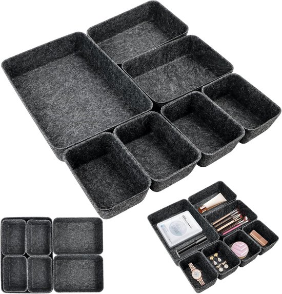 Set van 7 Lade-organizers - Vilt - Stapelbare Viltopslagdozen - Lade-systeem voor Bureau, Kaptafel, Nachttafel, Kast van Merkloos	