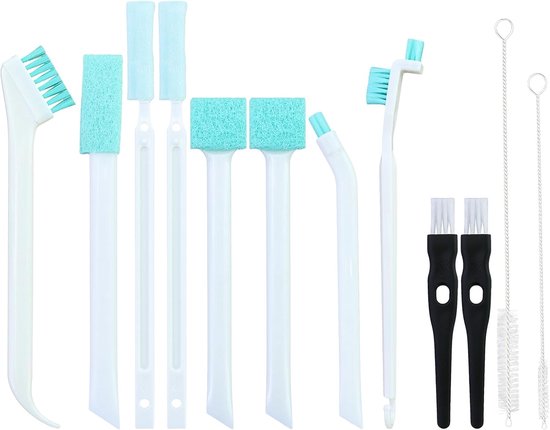 Set van 8 bekerborstels, kleine reinigingsborstel, detailflessluiting, reinigingsborstel, met 2 kleine plastic borstels en rietjesborstel, voor kopjes, waterflessen, melkflessen (blauw)