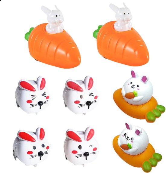 Set van 8 Carrot Feathered Rabbits - Pasen Decoratie - Mechanisch Speelgoed voor Kinderen - Paas Geschenken - Kleine Verrassingen voor Vulling van Merkloos	