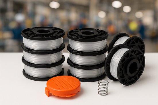 Set van 8 trimmerdraadspoelen geschikt voor Black & Decker - 9,15 meter lengte, 1,65 mm dikte + spoeldeksel en veer van Black + Decker