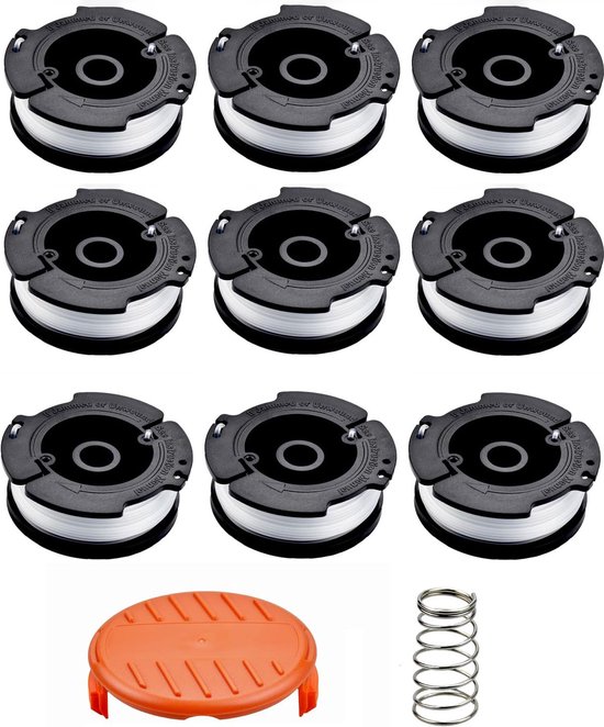 Set van 9 A6481 / A6485 grasmaaier spoelen voor Black & Decker modellen zoals STC1820CM, STC1820PC, STC1820EPC, STC1840EPC, ST5530, ST1823 en GLC1823L20. van Black + Decker