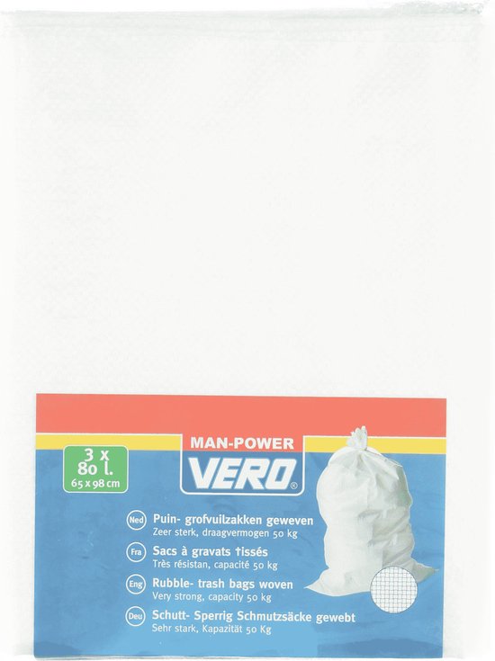 Set van 9x Grofvuil afvalzakken 80 liter wit - 65 x 98 cm - Geweven - Extra stevig - Tuin/bouw afvalzakken voor grofvuil van Soendou