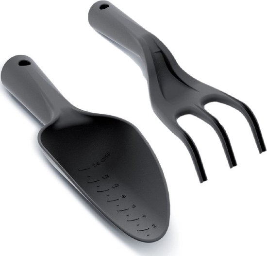 Set van een zwarte kunststof hand hark en tuinschep 26/29 cm van Toolland