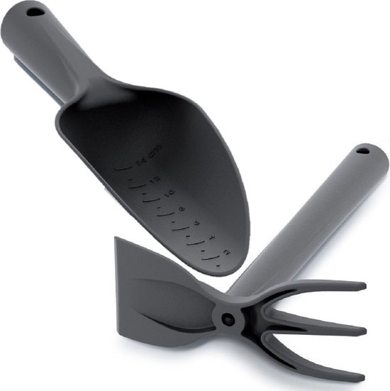 Set van een zwarte kunststof hark/schoffel en tuinschep 29 cm van Gardi Rex