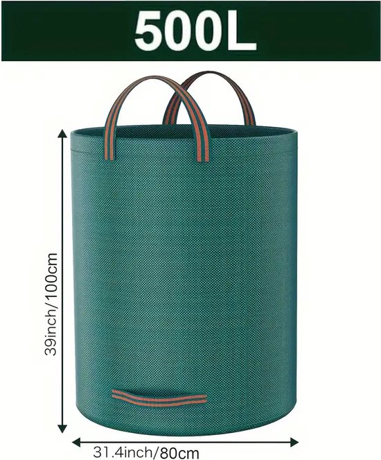 Set van Stevige PP Tuinafvalzakken - Herbruikbare Tuinafvalzakken 500L met Handvatten - Waterafstotende en Opvouwbare Groenafvalzak voor Bladeren, Gras en Snoeiafval - Tuinonderhoud & Puinzakken - Industrieel Kwaliteit van Glorytec