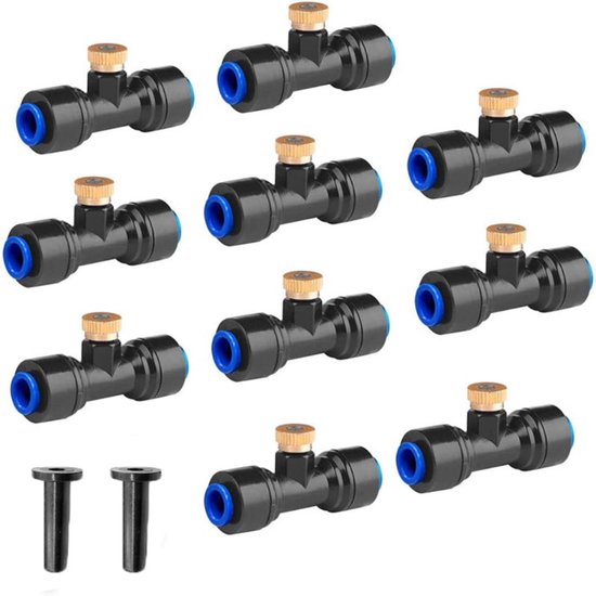 Set voor nevelirrigatiesysteem voor buiten – Messing sproeikoppen en vernevelaars – Inclusief 10 sproeikoppen voor tuinen, terrassen, patio's en doe-het-zelfprojecten (blauw)