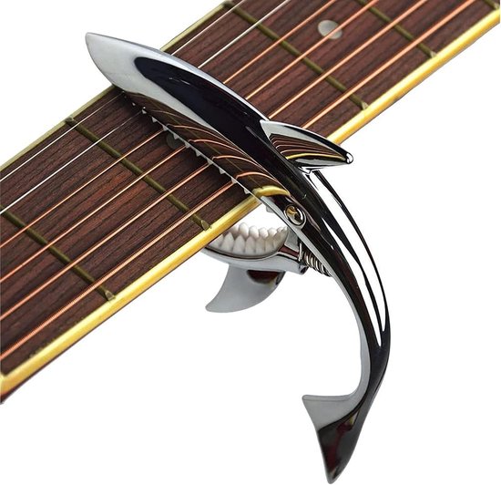 Shark Gitaar Capo Voor Akoestische en Elektrische Gitaar, Bas, Ukelele - Eenvoudig Te Bedienen Professionele Accessoire - Duurzame Antislip Legering (Zwart)