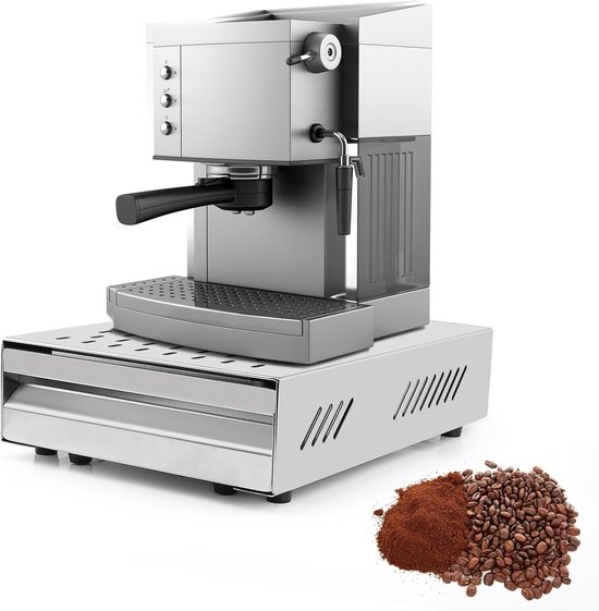 Sieve Tray for Strainer Carrier - Coffee Knock Box - Stainless Steel Whisk Box met Verwijderbare Geluiddempende Bar - 350 x 250 x 100 mm - Zilver van Papitom