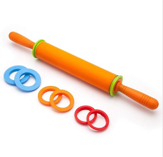 Silicone Rolling Pin, Notstick Adjustable Rolling Pin Dumpling Skin Rolling Pin Pastry Baking Rolling Pin with 4 Spacers for Fondant Pie Crust Cookie Pastry Dough Pizza (ORANGE) van Gutsdoor