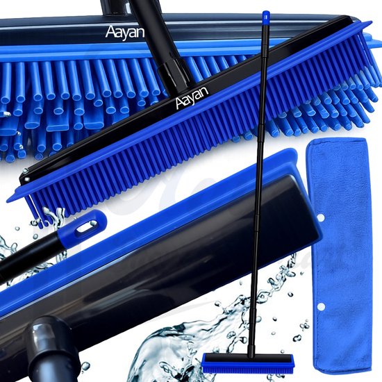 Siliconen Bezem met Trekker– Siliconen Vloerwisser & Harenverwijderaar –Huisdier Haar Verwijderaar – 120 cm Steel – rubberen bezem – kattenhaar schoonmaken – vloertrekker met steel – vloertrekker badkamer – vloertrekker – 86620 van Merkloos	