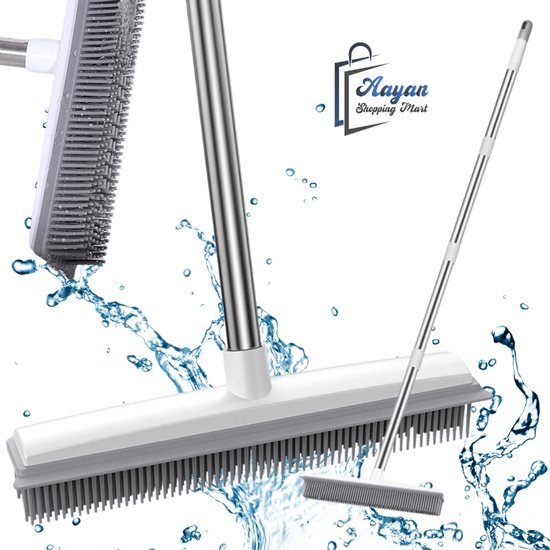 Siliconen Rubber Bezem met 120 cm Steel – Vloerwissel met Trekker – Huisdieren Haar Verwijdering Bezem – 2-in-1 Vloerborstel & Watertrekker – multifunctionele bezem – wit – 86613 van Merkloos	