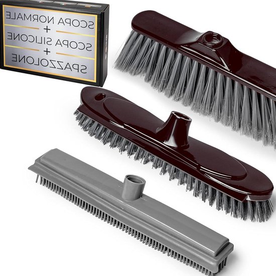 Siliconen vloerborstel - bezemset voor reinigen en vegen van vloeren buiten van Merkloos	