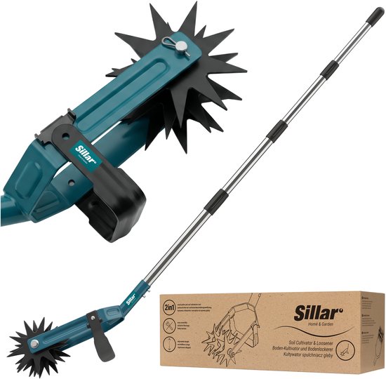 Sillar Cultivator - 2-in-1 grondluchtingsapparaat - roterend - handbediend - roestvrij staal - voor het losmaken, wieden en beluchten van de grond
