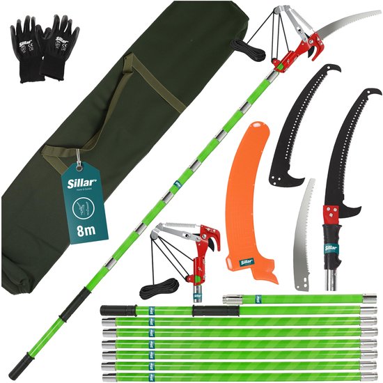 Sillar Telescopische Snoeizaag - 8 Telescopische Stokken - Verstelbaar 2 m - 8 m - Handzaag - 2-in-1-modus snoeischaar + 3 mesjes - Set voor Snoeiwerkzaamheden van Merkloos	