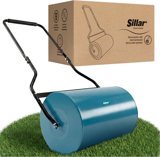 Sillar Tuinwals – Gazonwals voor Beluchten, Egaliseren en Herstellen van het Gazon – Staal met Poedercoating – diameter 32 cm – opvouwbare handgreep 130-135 cm van Merkloos	
