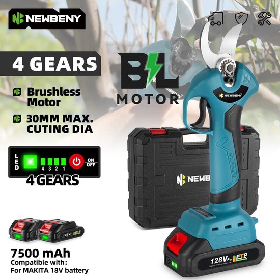 SimpleStore Elektrische Snoeischaar - Groen - 4 Versnellingen - 2 Accu's - 1500 W - Accu Snoeischaar - Accu Snoeischaar van SimpleStore