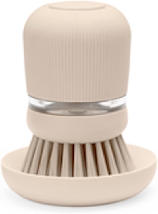 SinkSide Afwasborstel met Zeepdispenser (Soft Beige) – afwasborstel met ingebouwde dispenser voor vaatwasmiddel, dynamisch afwashulpmiddel met vervangbare borstelkop